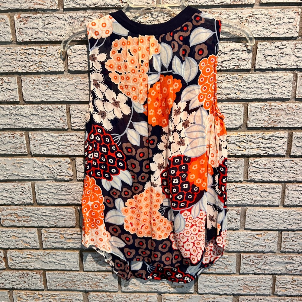 Boden Womens Orange Navy Floral V-Neck Sleeveless Viscose Blouse Top US 10 UK 14 - Picture 2 of 6